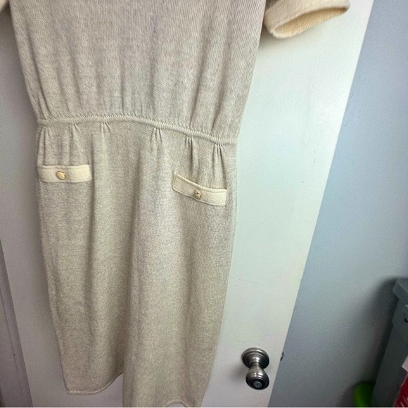 St.John For Saks Fifth Avenue Gray Cream Vintage70’s Quarter Button KnitDress 10 - Picture 4 of 15